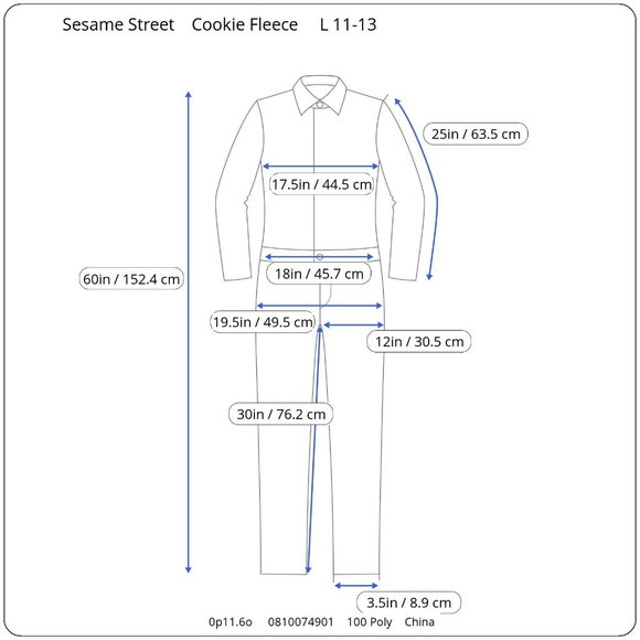 Sesame Street Cookie Monster Unionsuit Juniors L 11 13 Blue Costume Pajamas PJs - Picture 9 of 9